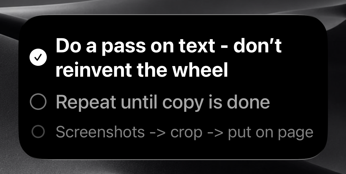 On My Mind widget showing a task broken into steps, with the current step checked off